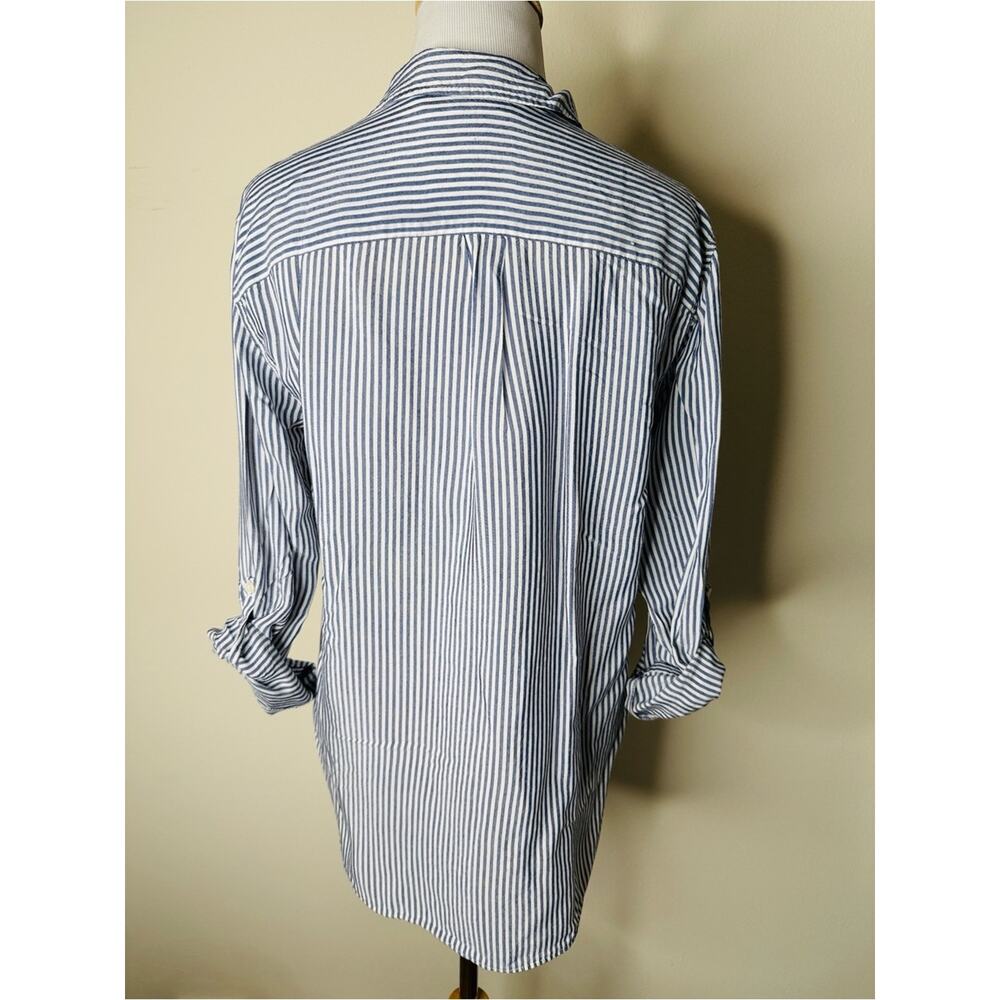 Zara Blue and White Striped Hi Low Button Down Shirt - Picture 7 of 7